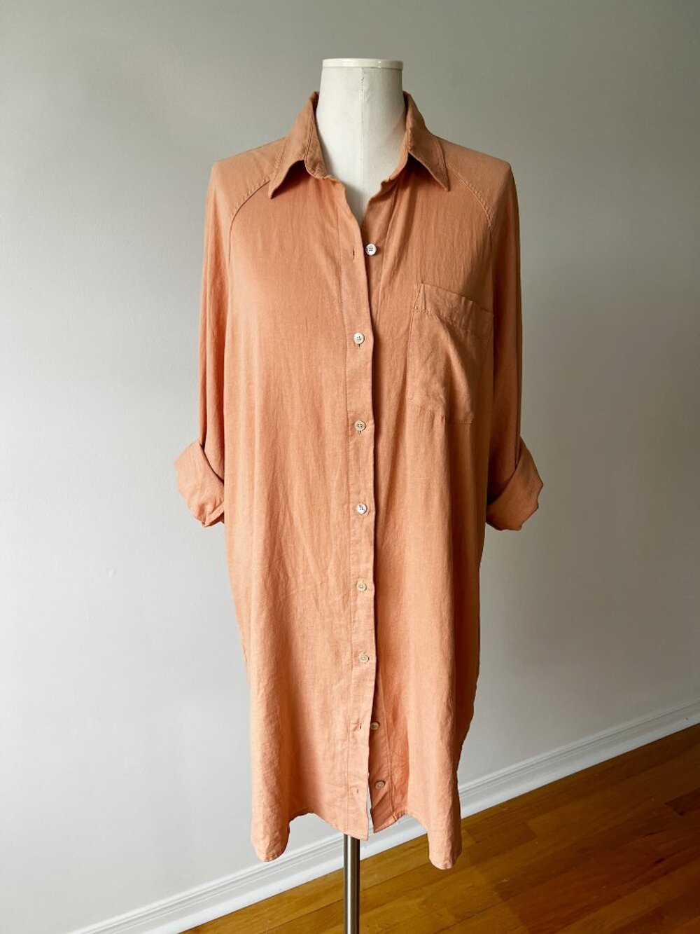 Aritzia Wilfred Free Boyfriend Linen Shirt Dress Terracotta S